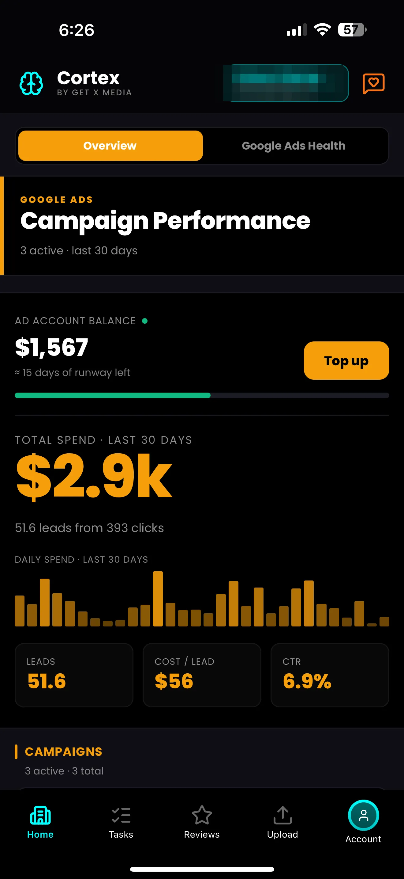 Cortex app: ad budget and spend