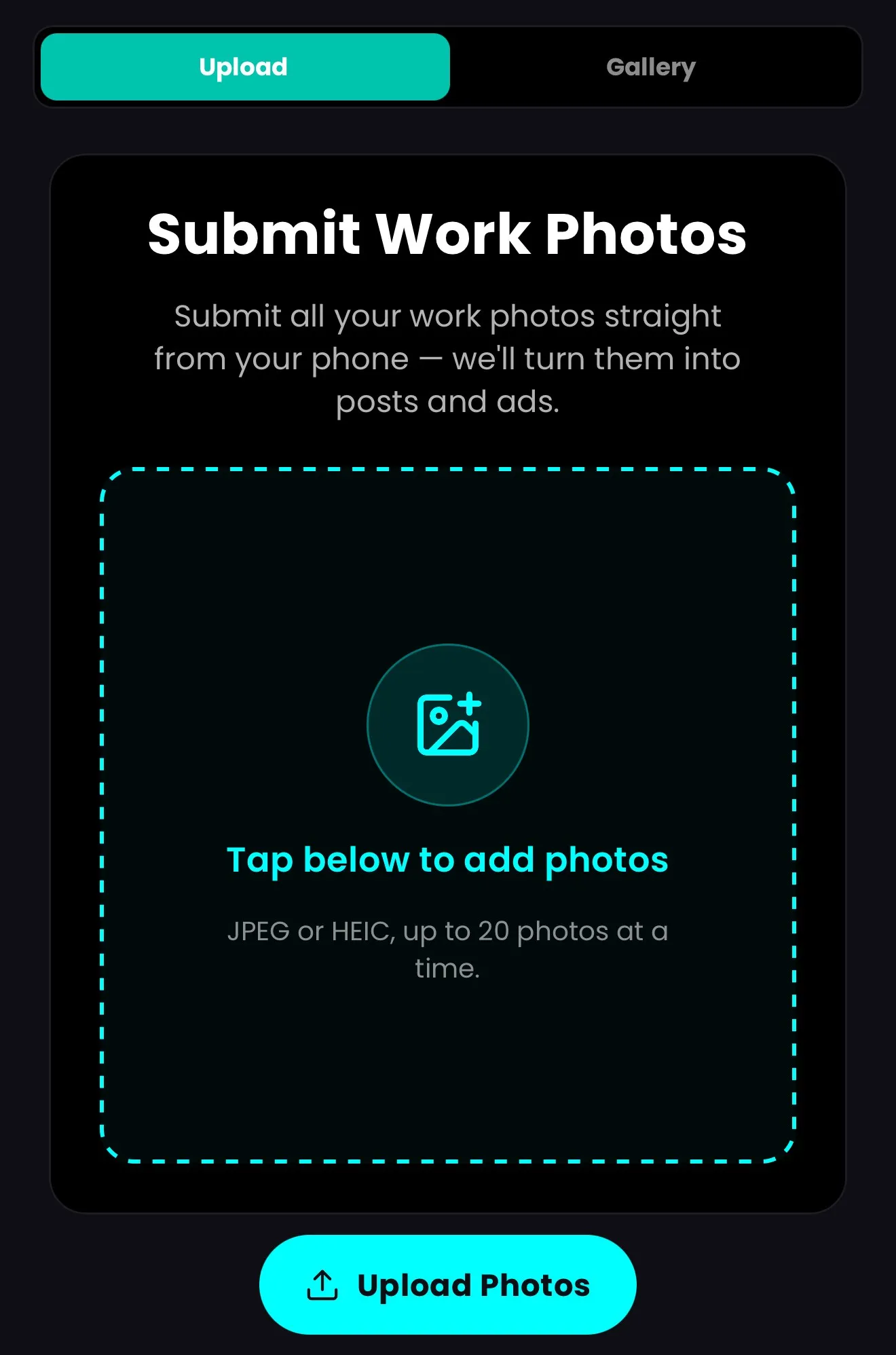 Cortex app: Media management, Photo upload